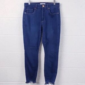 Loft Jeans Curvy Skinny Crop Mid-Rise Dark Wash Raw Hem Women's Size 6